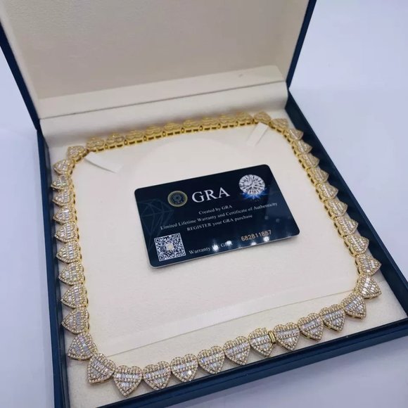 925 Real Silver VVS Heart Baguette Teennis Chain - Picture 3 of 7